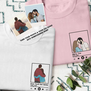 Custom Photo Love Song For Couple Embroidered Apparel