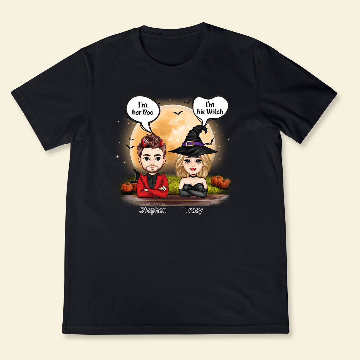 Halloween Couple Her Boo & His Witch - Personalized Apparel - Gift For Couple, Halloween