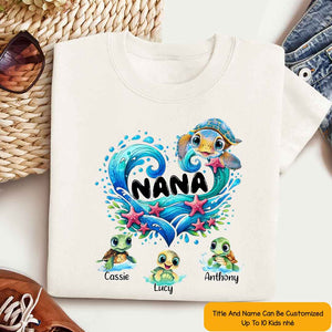 Sea Turtle Grandma With Cute Grandkids Custom Photo - Personalized Shirt - Gift For Grandma, Mother's Day, Birthday Gift