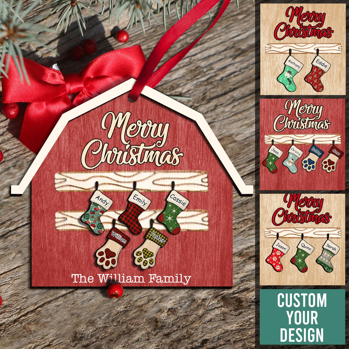 House With Christmas Sockings - Personalized Layered Wooden Ornament - Christmas Gift For Family