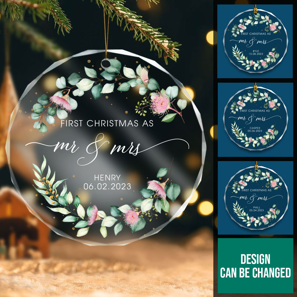 First Christmas As Mr. & Mrs. - Personalized Crystal Ornament - Christmas Gift