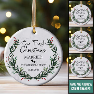 First Christmas Married Wedding Gift - Personalized Ornament - Christmas Gift For Newlywed Couple