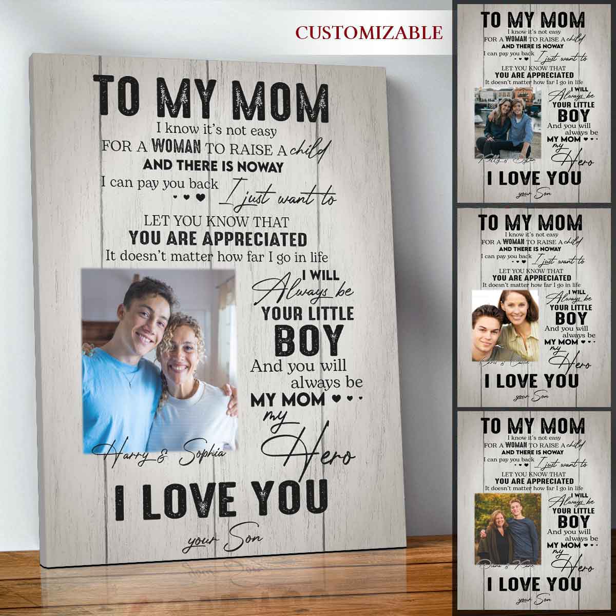 To My Mom From Daughter Son Vintage Custom Photo - Personalized Canvas - Loving, Birthday, Mother's Day Gift For Mom, Mother