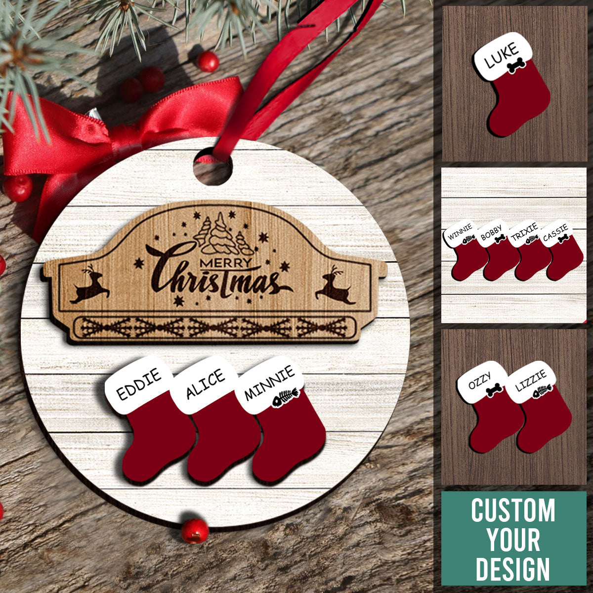 Merry Christmas Family - Personalized Layered Wooden Ornament - Christmas Gift for Family