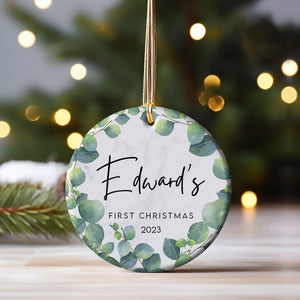 Baby's First Christmas Botanical Frame - Personalized Ornament - Christmas Gift