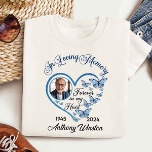 In Loving Memory Sparkling Heart Memorial Butterflies - Personalized Shirt - Memorial Gift