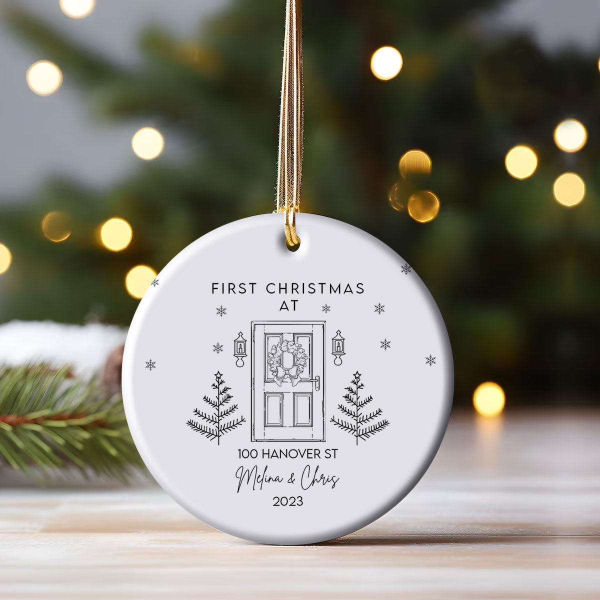 New Home With Christmas Door - Personalized Ornament - Christmas Gift