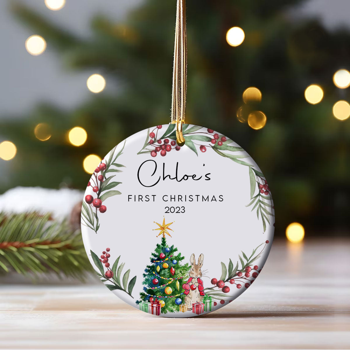 First Christmas Baby Rabbit - Personalized Ornament - Christmas Gift