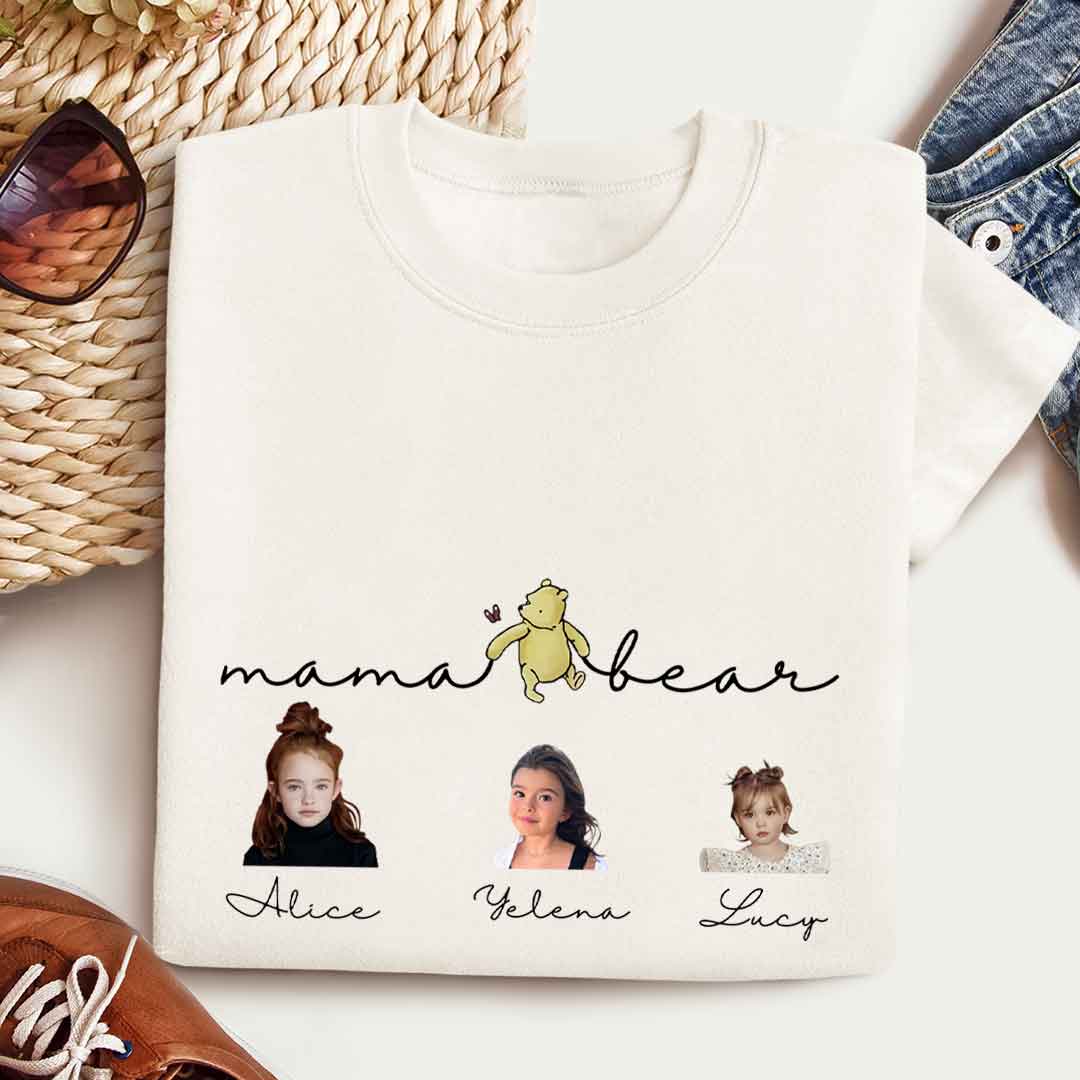 Motherhood Mama Bear Custom Photo With Kid Names - Personalized Shirt - Gift For Mother, Mother's Day Gift