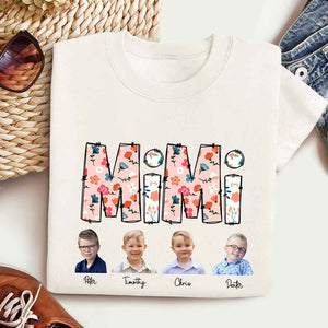 Floral Grandma Custom Photo And Kids Name - Personalized Shirt - Gift For Grandma, Nana, Mother's Day, Birthday's Gift