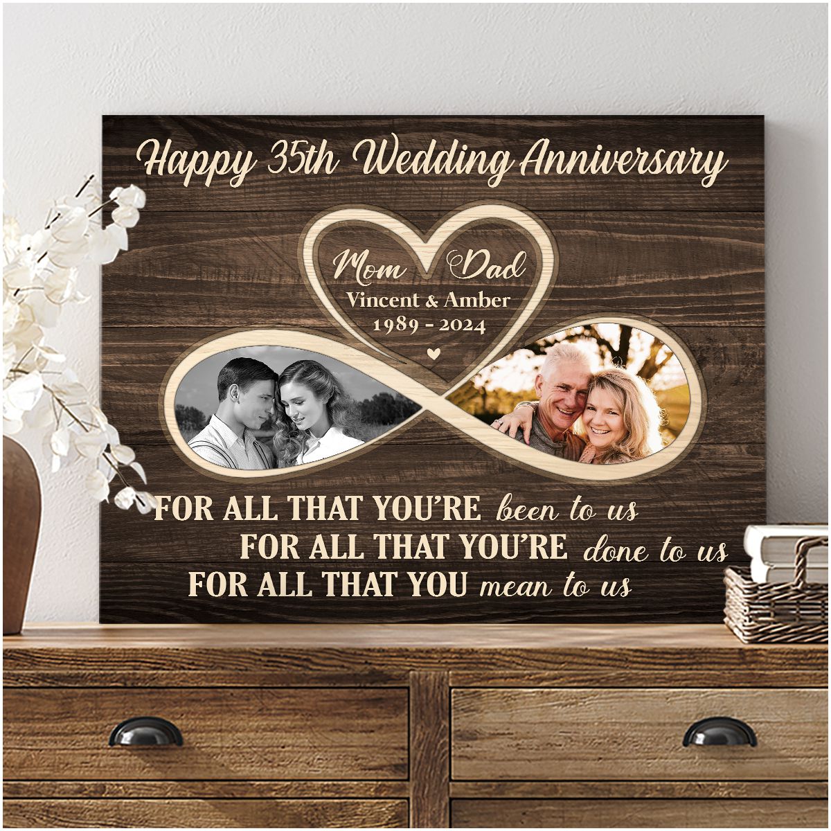 Everlasting Love Happy Wedding Anniversary Canvas Print Gift For Mom And Dad personalized canvas print for couple
