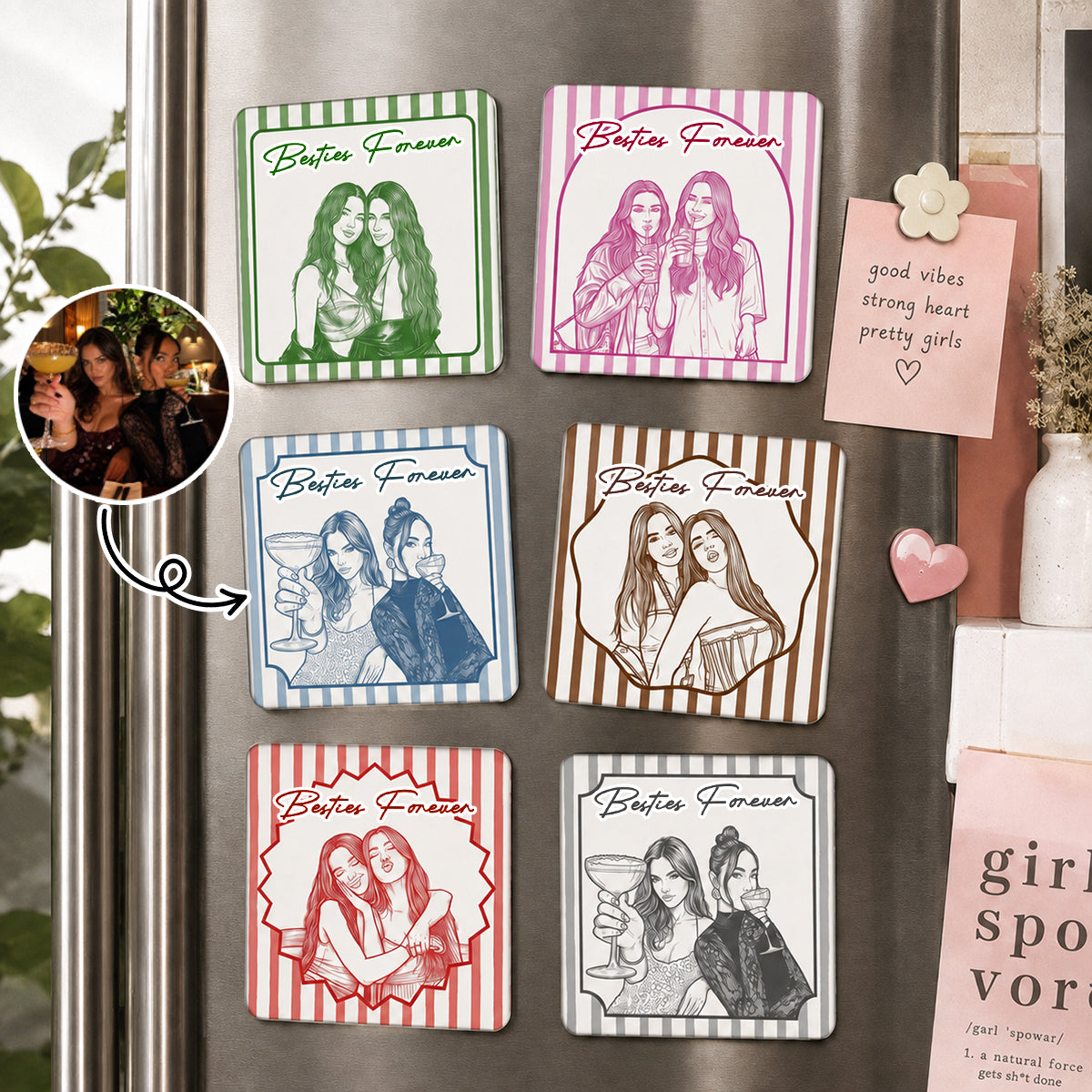 Turn Your Photo Into Art - Friendship Thank You Gift For Besties, Sisters - Personalized Magnet