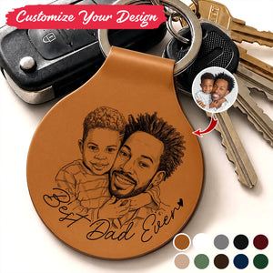 Custom Photo Pencil Sketch Best Dad Ever - Personalized Custom Shaped Leather Keychain