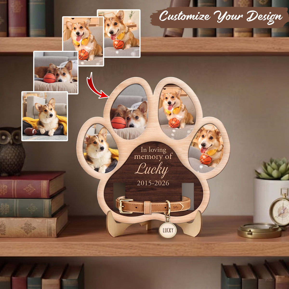 Custom Photo Paw Shape In Loving Memory - Memorial Wooden Frame For Dog Lover, Cat Mom, Pet Loss