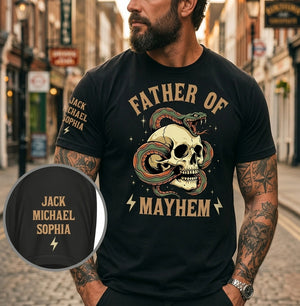 Father Of Mayhem - Personalized Custom Shirt With Design On Sleeve