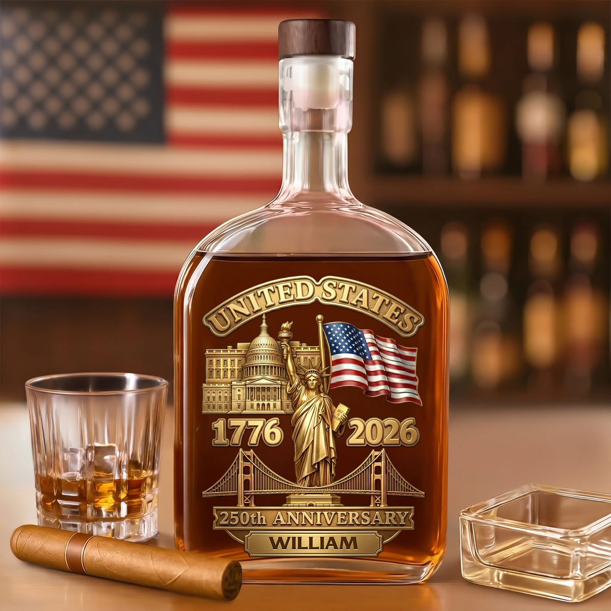 America 250th Anniversary Gifts For Women, Men - Honor The Brave Spirit - Personalized Whiskey Bottle