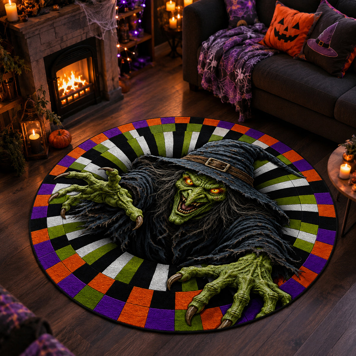 Custom 3D Skeleton Vortex Rug - Personalized Spooky Halloween Decor - Spooky Season