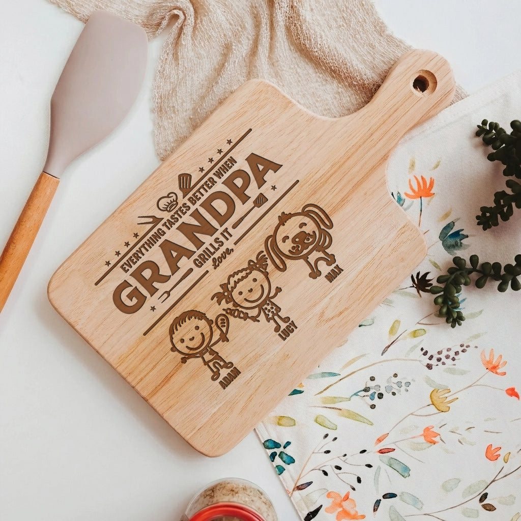 Father's Day Gifts, Everything Tastes Better When Grandpa, Dad Grills It - Father's Day Gift - Personalized Cutting Board