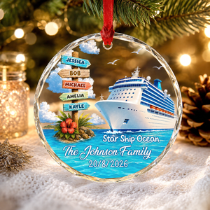 Voice of the Sea Family Cruise Christmas Glass Ornament - Personalizd Travel Gifts