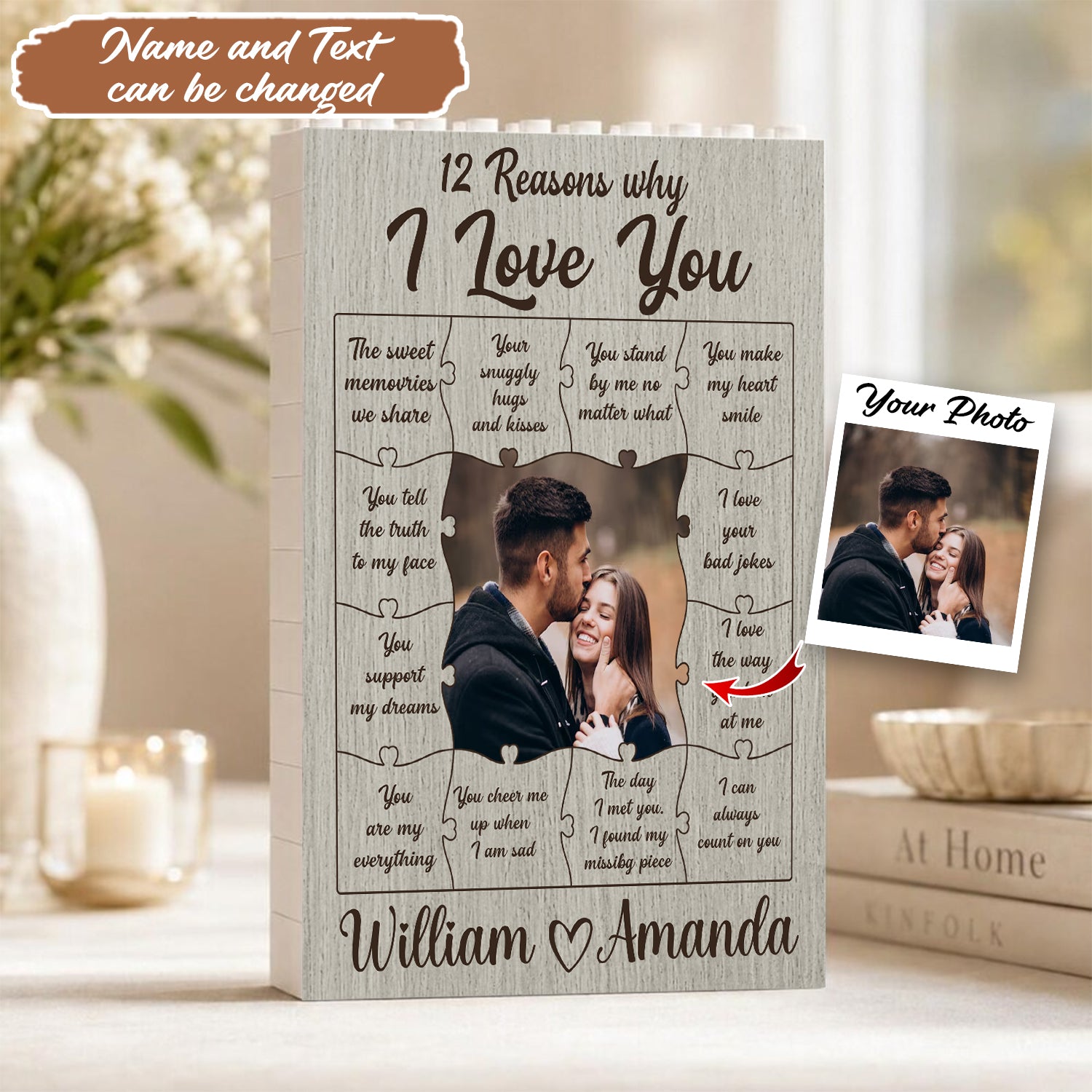 12 Reasons Why I Love You - Personalized Upload Photo Building Block Puzzle For Couple Anniversary