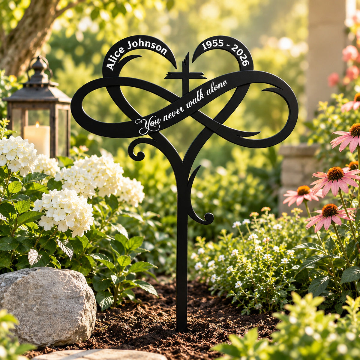 Infinity Heart Memorial Metal Garden Stake - Personalized Memorial Gifts