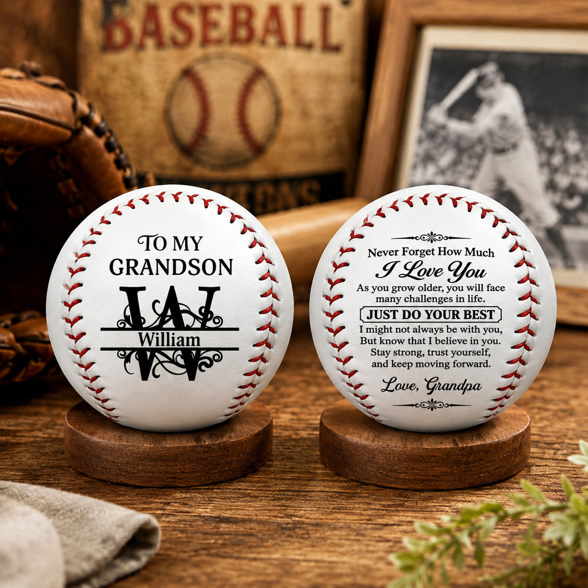 To My Grandson Never Forget How Much I Love You | Personalized Baseball