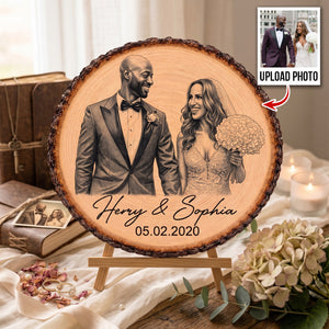 Sketch Style Couple Forever Love Custom Photo - Personalized Wooden Plaque - Anniversary Gift, Wedding Gift For Couple