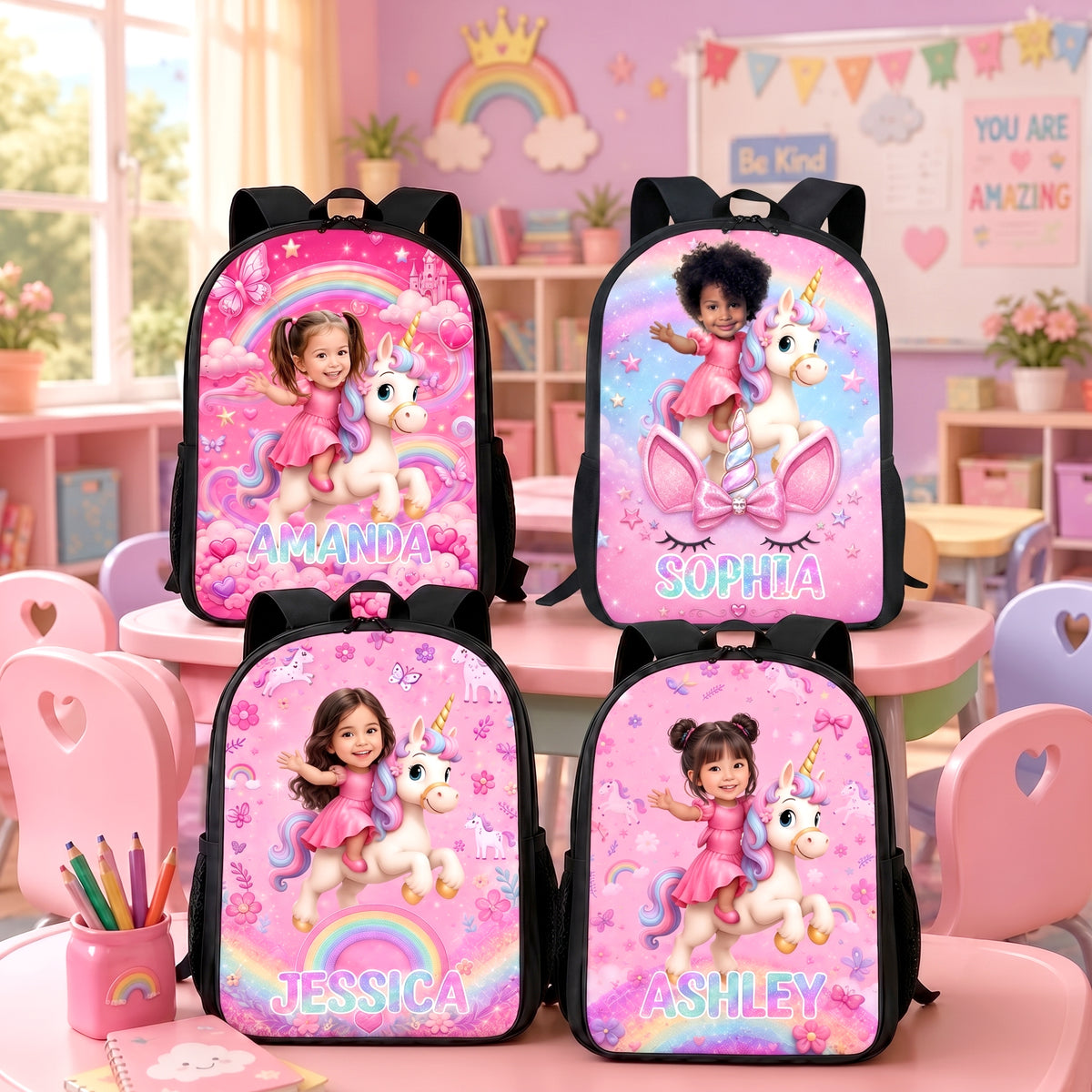 Girls Riding Unicorn - Personalized Backpack - Back to School Gift for Daughters, Granddaughters