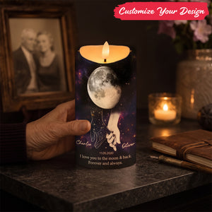 Lost Loved One Holding Hands Moon Phase - Personalized LED Candle - Memorial Gift, Remembrance Keepsake