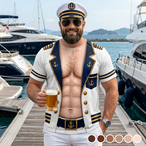 Men’s Funny Cruise Captain Body Graphic T-Shirt, Nautical Sailor Costume Tee