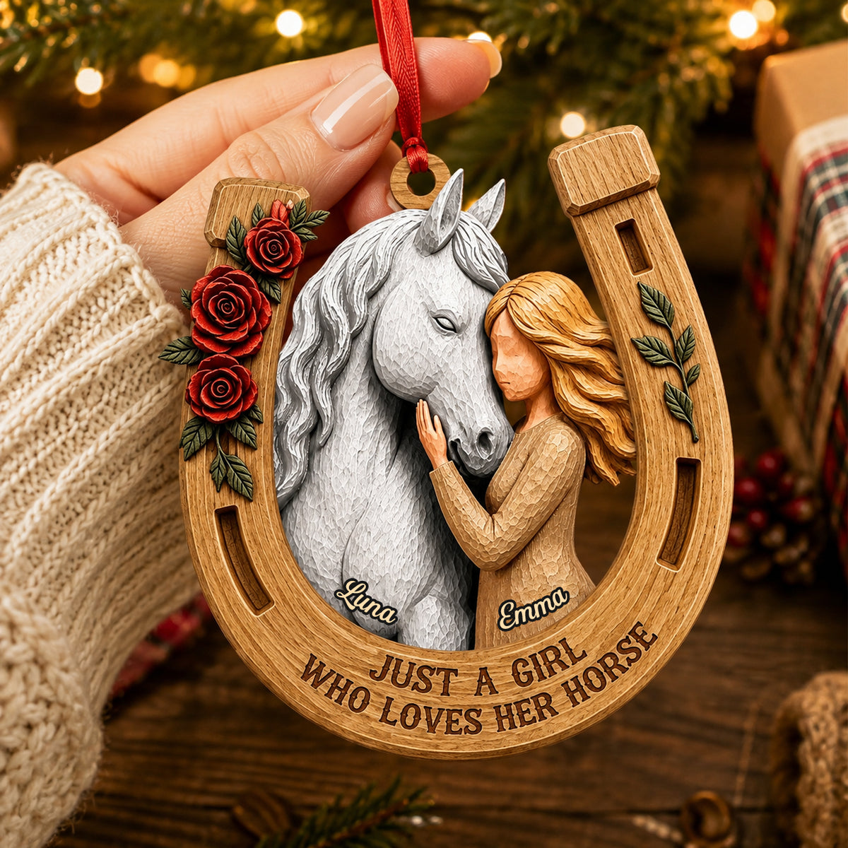Just A Girl Who Loves Her Horses 3D Ornament - Personalized Gifts for Horse Lovers