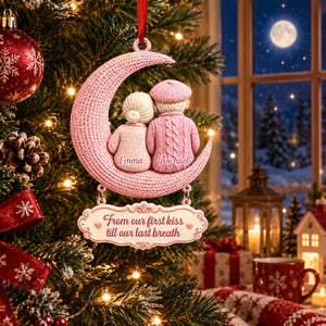 Growing Old Together Couple On Moon Wooden Ornament - Personalized Ornaments