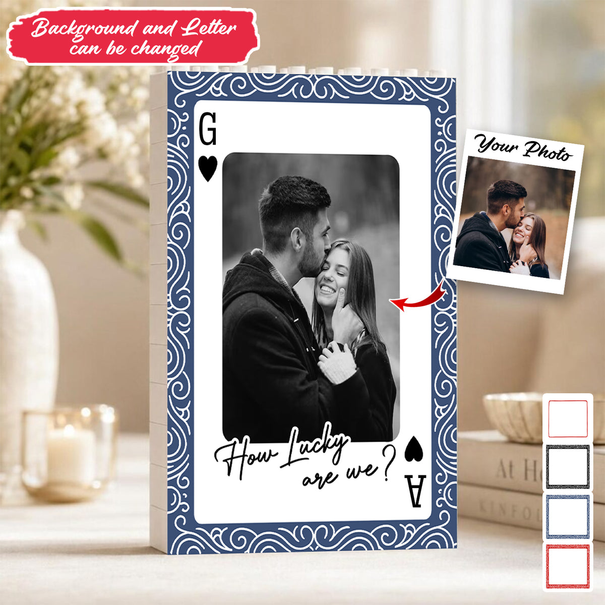 Custom Photo Couples How Lucky Are We - Personalized Vertical Rectangle Building Brick Blocks