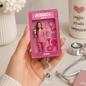 Custom Nurse ID Holder Pink Nurse Gift Healthcare Worker Gift - Personalized Nurse Badge Reel