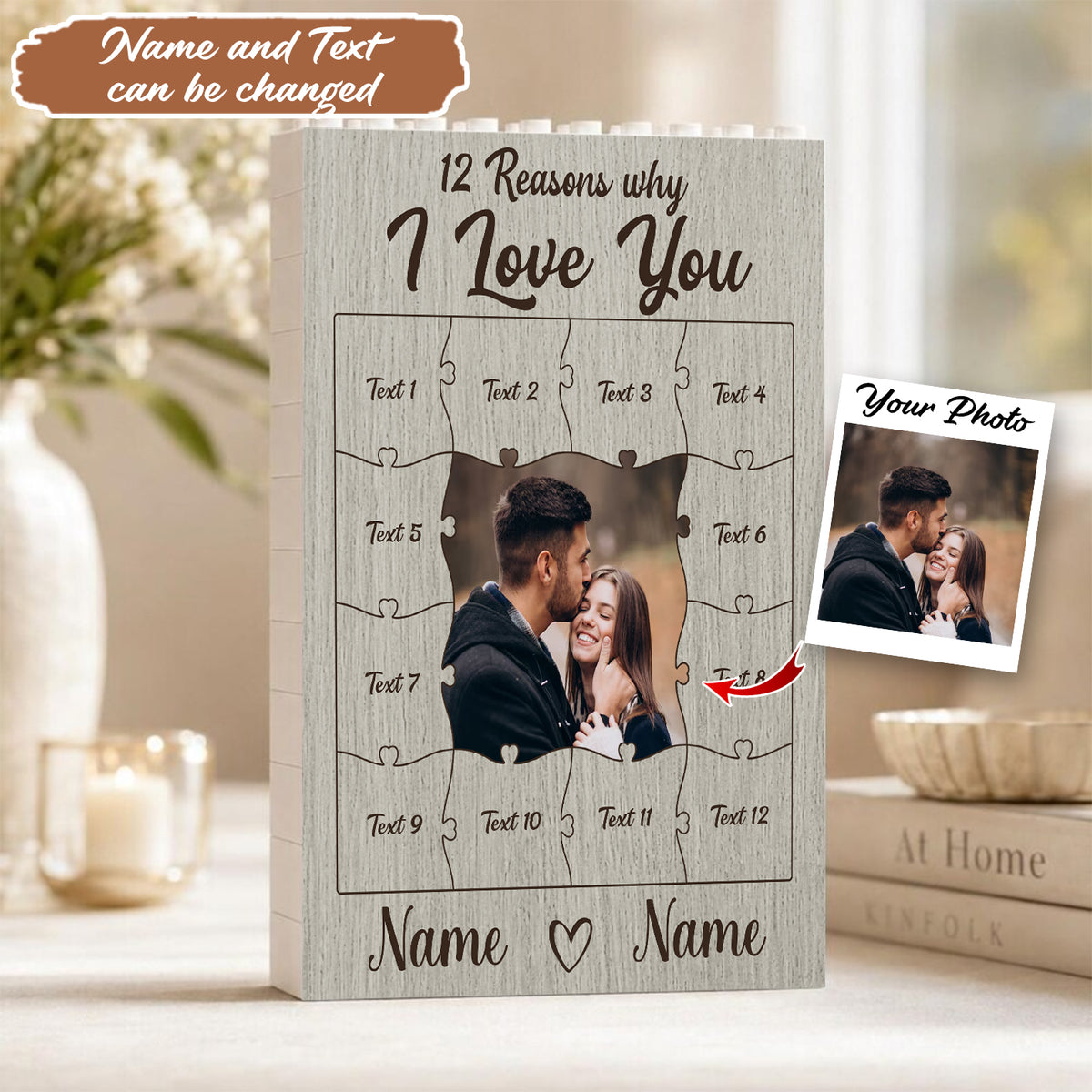 12 Reasons Why I Love You - Personalized Upload Photo Building Block Puzzle For Couple Anniversary