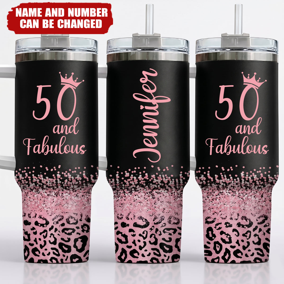 Fifty & Fabulous - 50th Birthday Gift for Women, Mom - 40oz Tumbler with Handle - Tumbler Cup Gifts