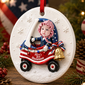 Custom Cute Face Baby First Christmas 250th Anniversary Ornament - Real 3D Raised Ornament