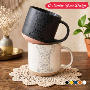 Personalized Engraved Couple Pottery Mug - Wedding Gift, Custom Heart Tree Couple Mug
