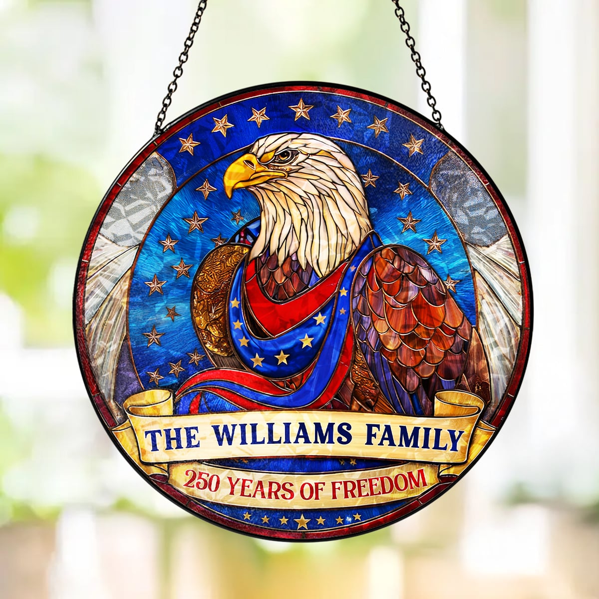 Personalized American Eagle Glass Suncatcher 250th Anniversary
