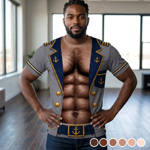 Men’s Funny Cruise Captain Body Graphic T-Shirt, Nautical Sailor Costume Tee