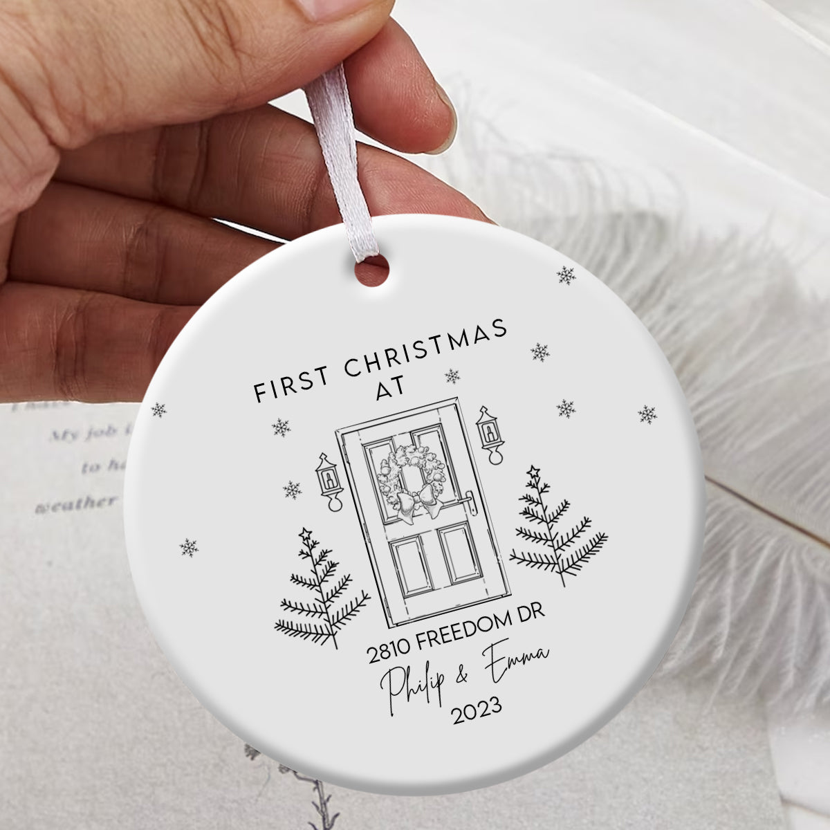 New Home With Christmas Door - Personalized Ornament - Christmas Gift