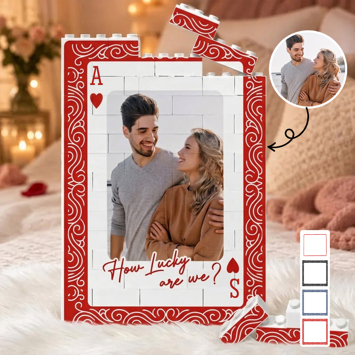 Custom Photo Couples How Lucky Are We - Personalized Vertical Rectangle Building Brick Blocks