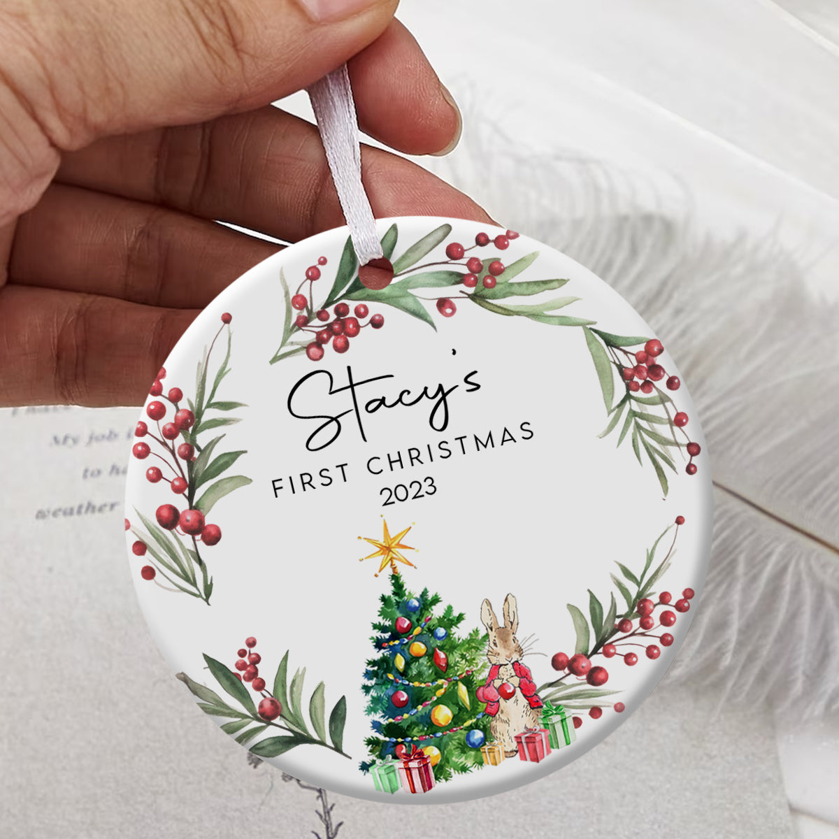 First Christmas Baby Rabbit - Personalized Ornament - Christmas Gift