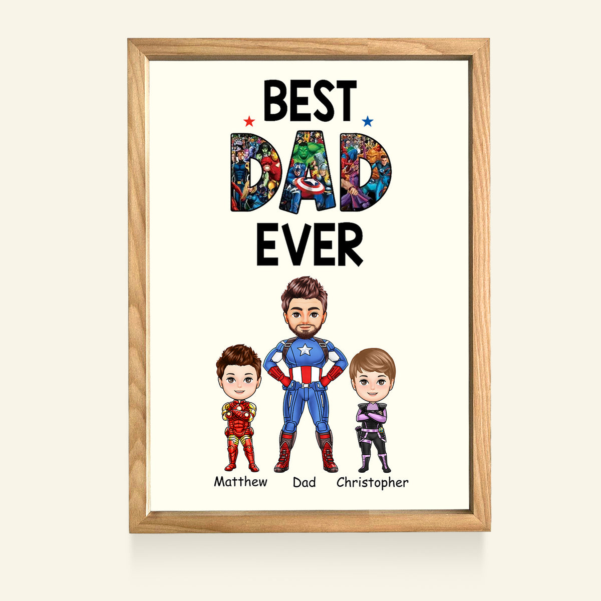 Best Dad Ever Superhero - Personalized Light Frame - Loving Gift For Father, Dad, Father's Day, Birthday Gift