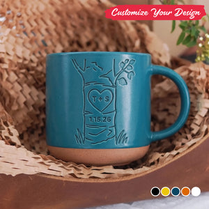 Personalized Engraved Couple Pottery Mug - Wedding Gift, Custom Heart Tree Couple Mug