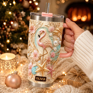 Coastal Love Flamingo Pink Beach Bliss - Personalized 40oz Stainless Steel Tumbler
