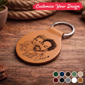 Custom Photo Pencil Sketch Best Dad Ever - Personalized Custom Shaped Leather Keychain