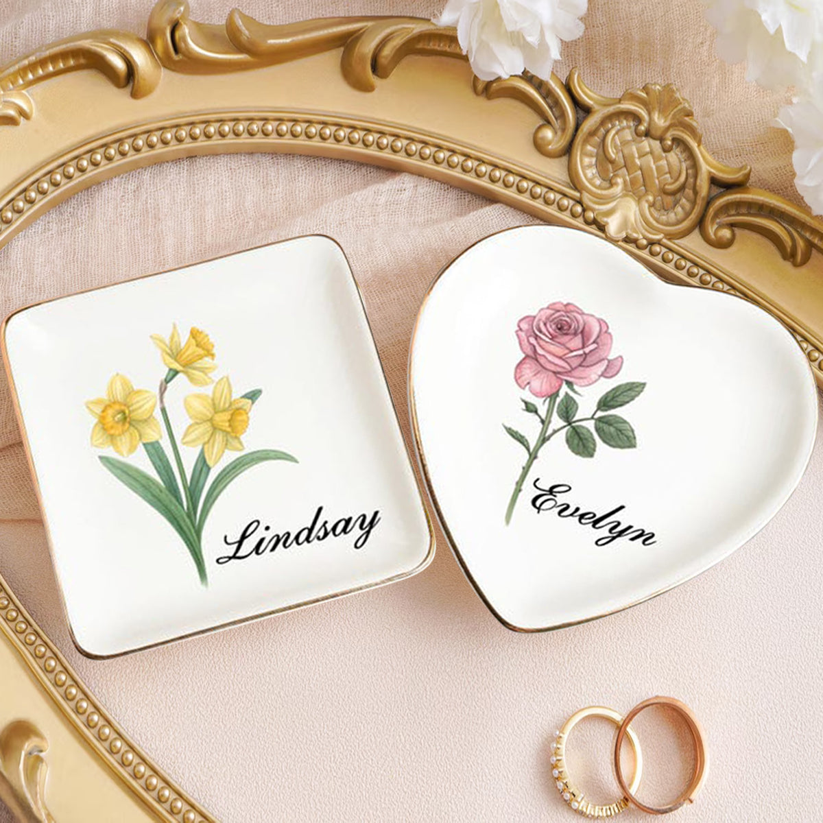 Personalized Birth Flower Trinket Dish,Custom Birthflower Ring Dish,Birthday Jewelry Dish For Friend,Wedding Bridesmaid Gift,Wedding Gift