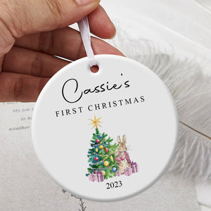 Rabbit's First Christmas Baby Girl - Personalized Ornament - Christmas Gift