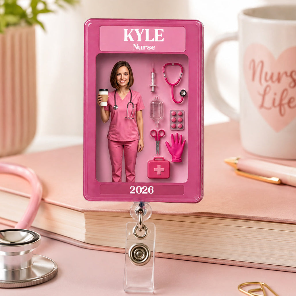 Custom Nurse ID Holder Pink Nurse Gift Healthcare Worker Gift - Personalized Nurse Badge Reel